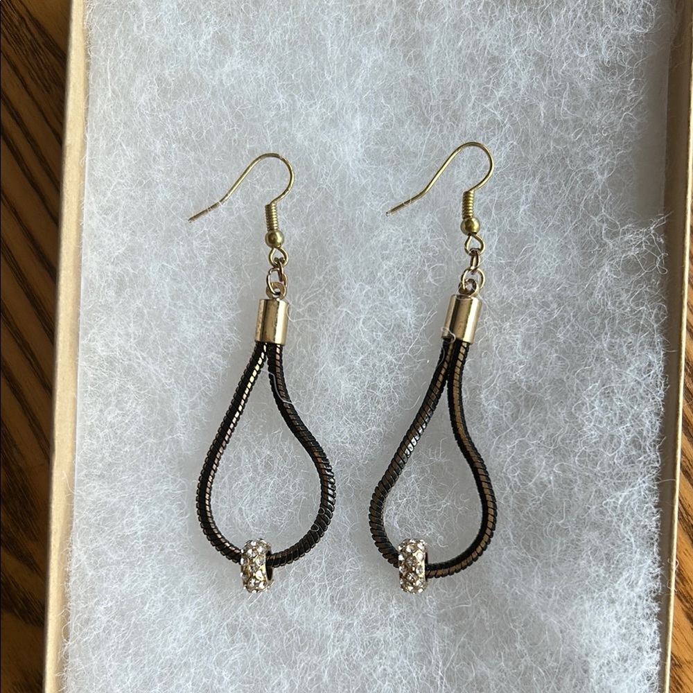 Black and Gold Teardrop Earrings with Gold Accents
